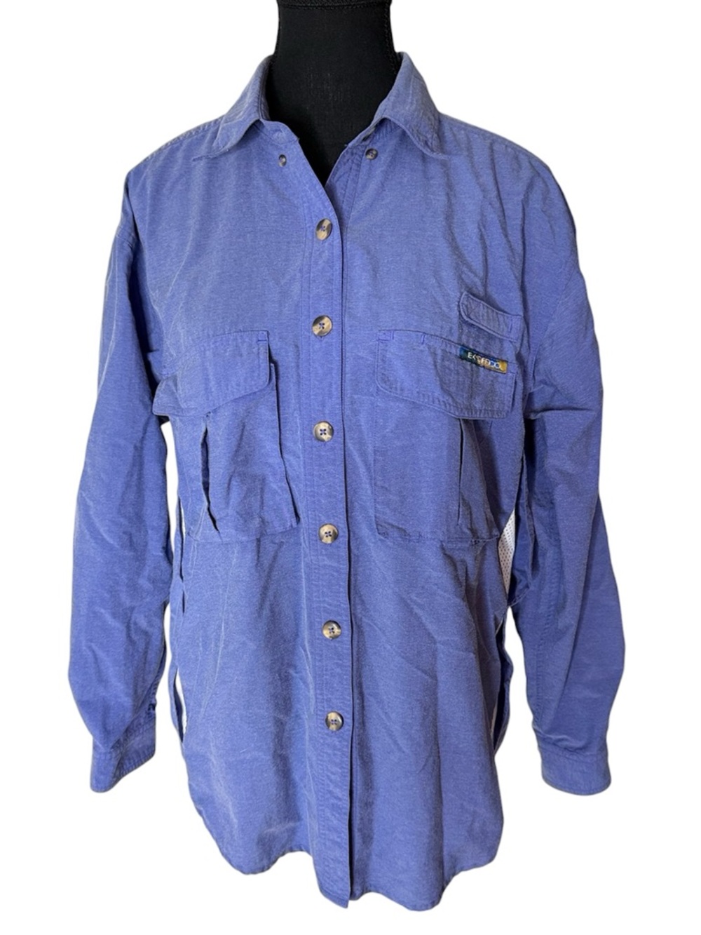 EXOFFICIO Adventure Travel Blue Vented Button Down Shirt Hiking Outdoors Large